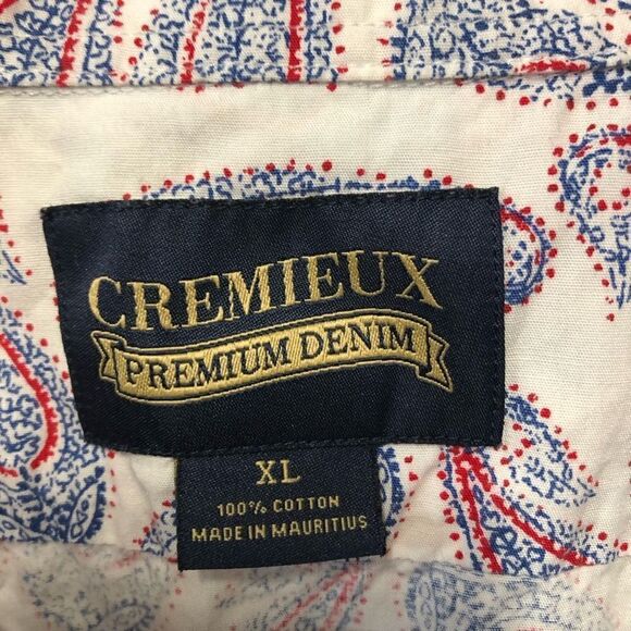 Cremieux Premium Denim Paisley Red and Blue Short Sleeve XL - Picture 3 of 4